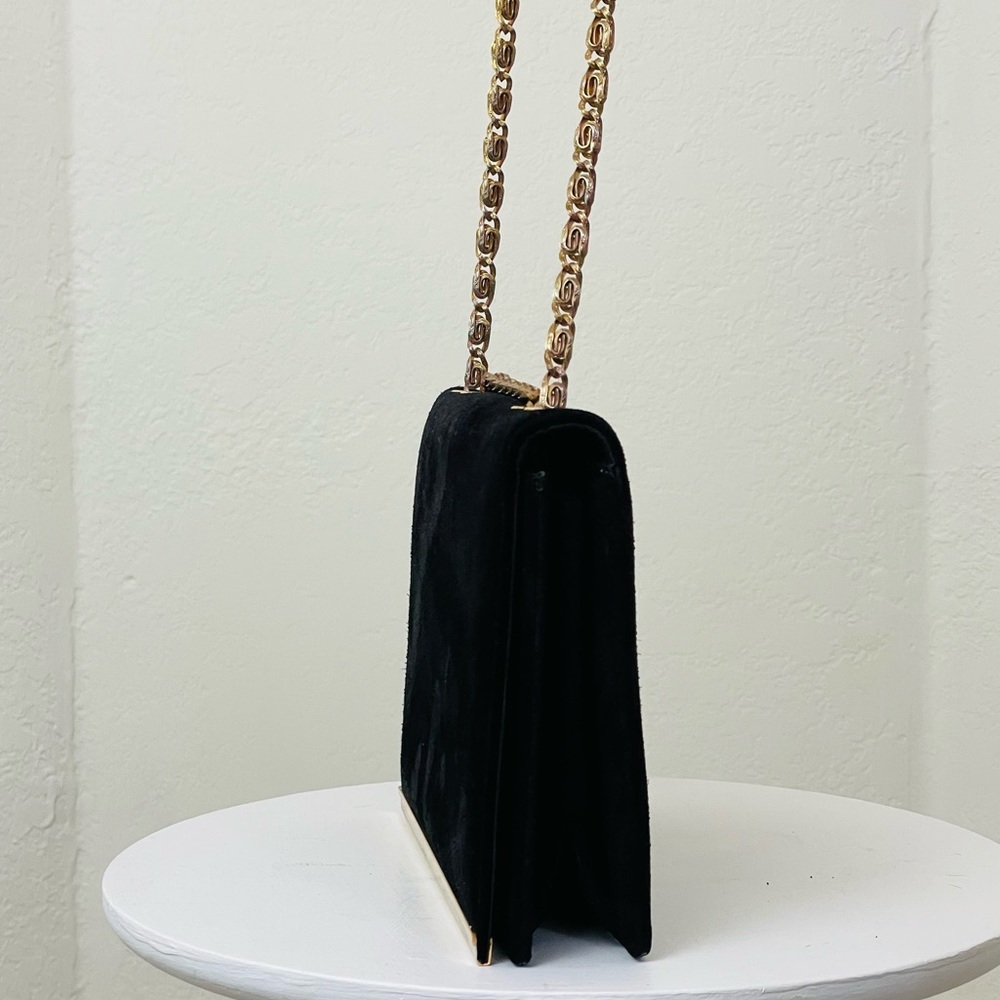 Vintage Black Suede Susan Gail Chain Clutch